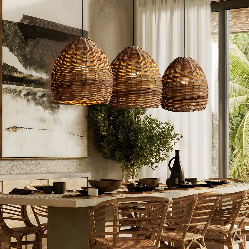 Handcrafted Wabi-Sabi Leather Rattan LED Chandelier for Living Room