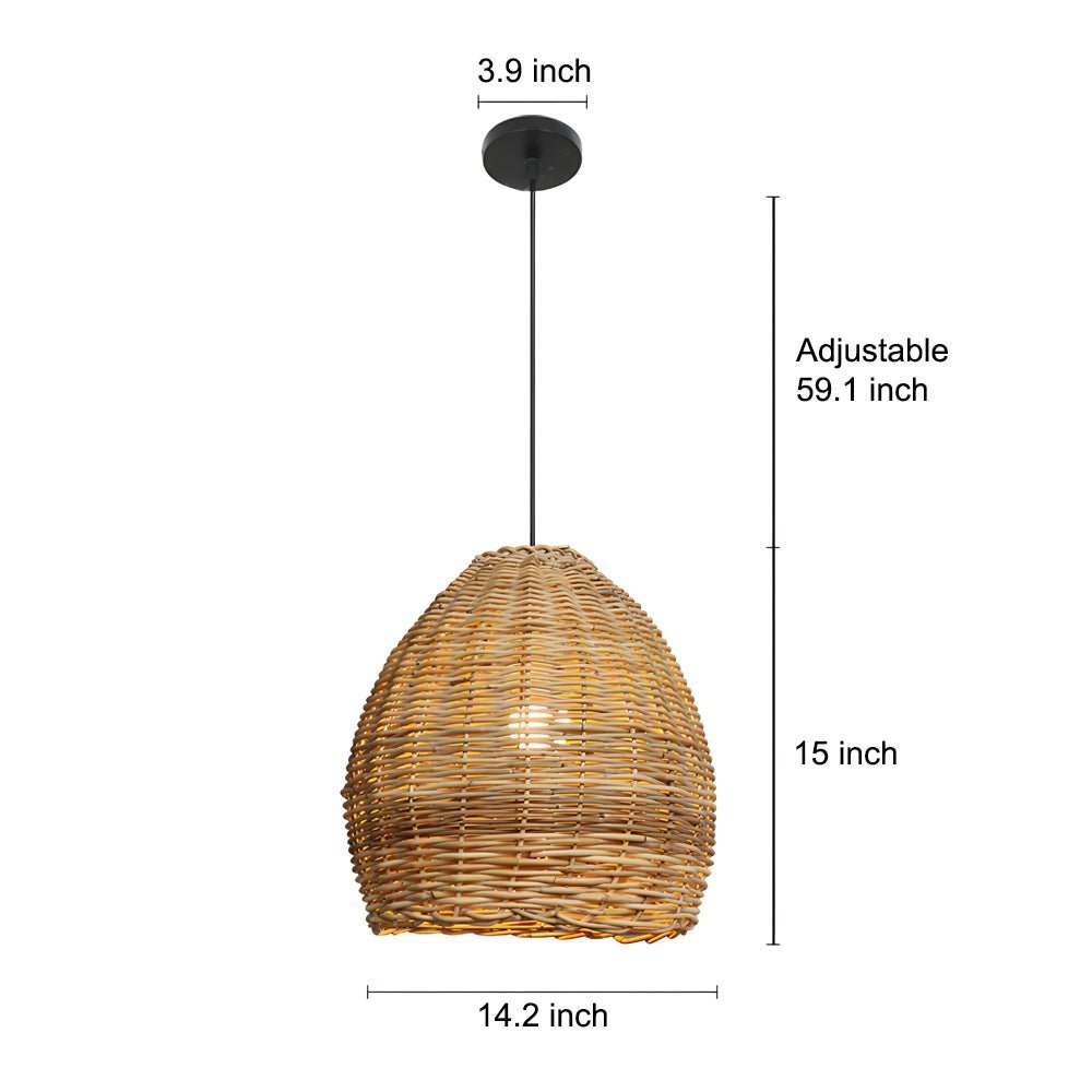 Handcrafted Wabi-Sabi Leather Rattan LED Pendant Light for Living Room
