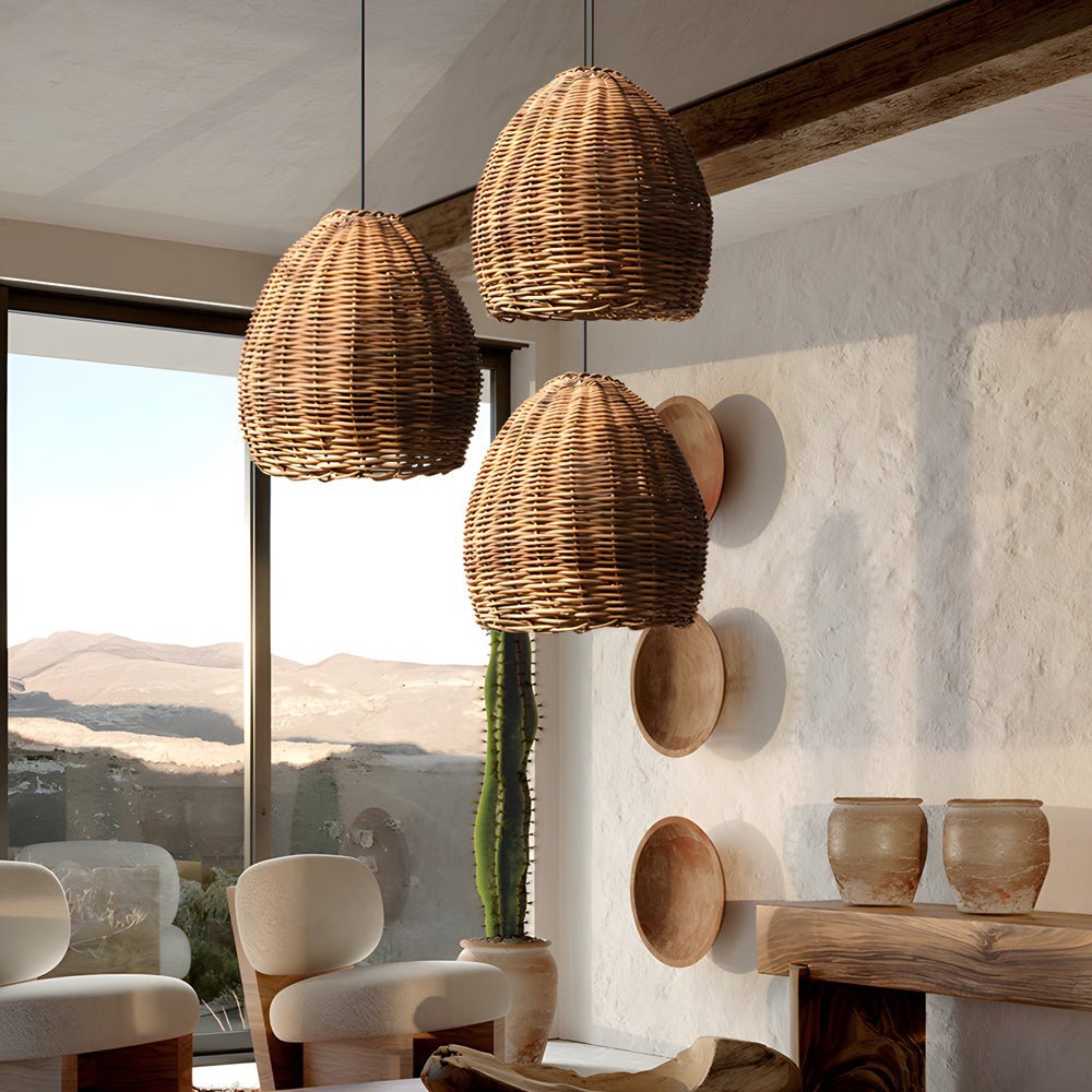 Handcrafted Wabi-Sabi Leather Rattan LED Chandelier for Living Room