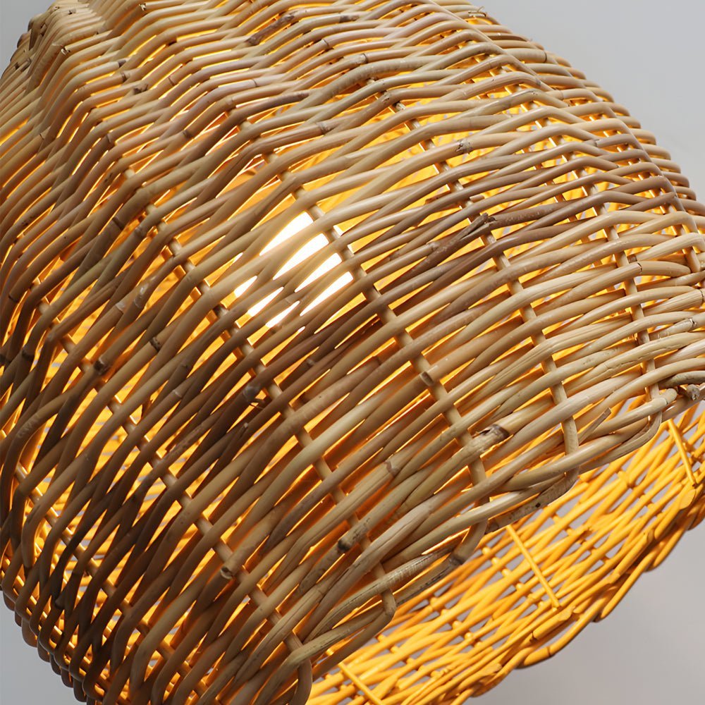 Handcrafted Wabi-Sabi Leather Rattan LED Pendant Light for Living Room