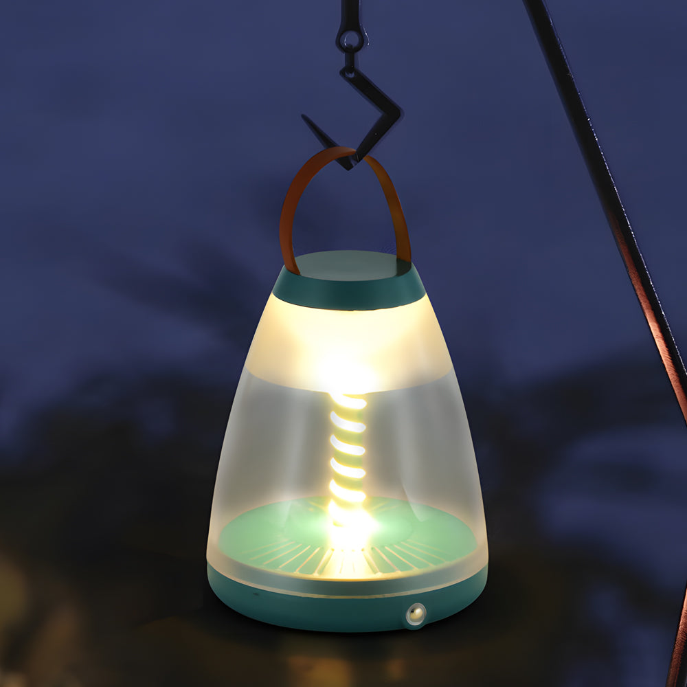 Modern White Spiral LED Table Lamp - Battery-Powered for Outdoor Use