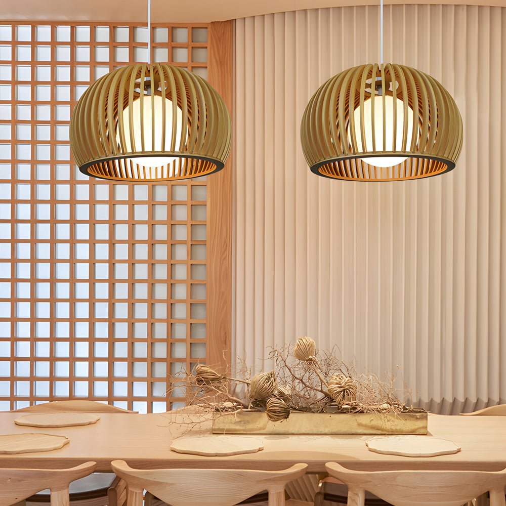 Contemporary Wood and Glass Hemispherical Chandelier for Living Room
