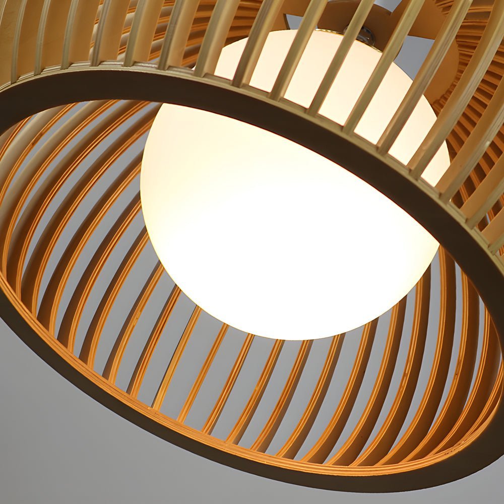 Contemporary Wood and Glass Hemispherical Chandelier for Living Room