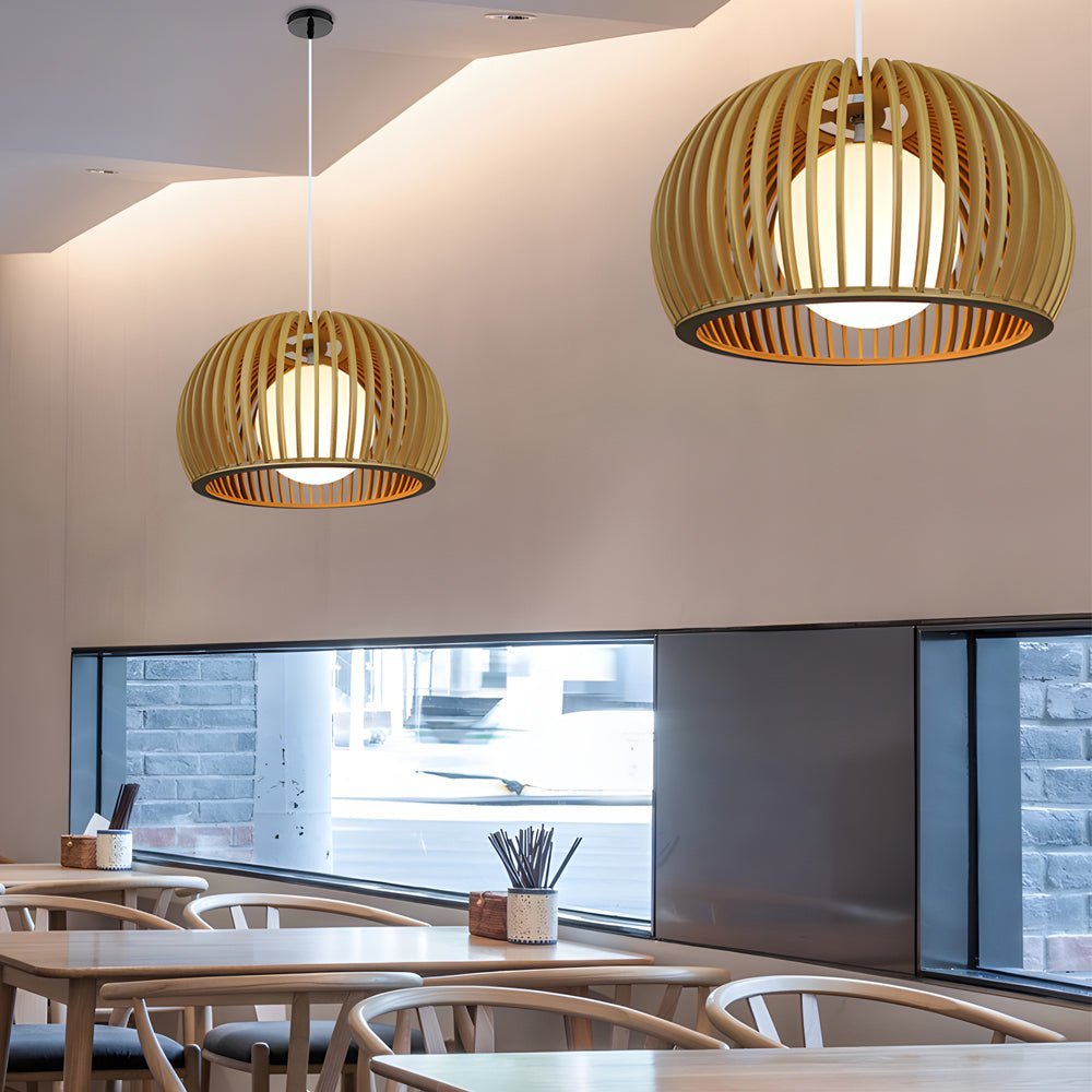 Modern Hemispherical Wood & Glass Chandelier for Living Room Décor