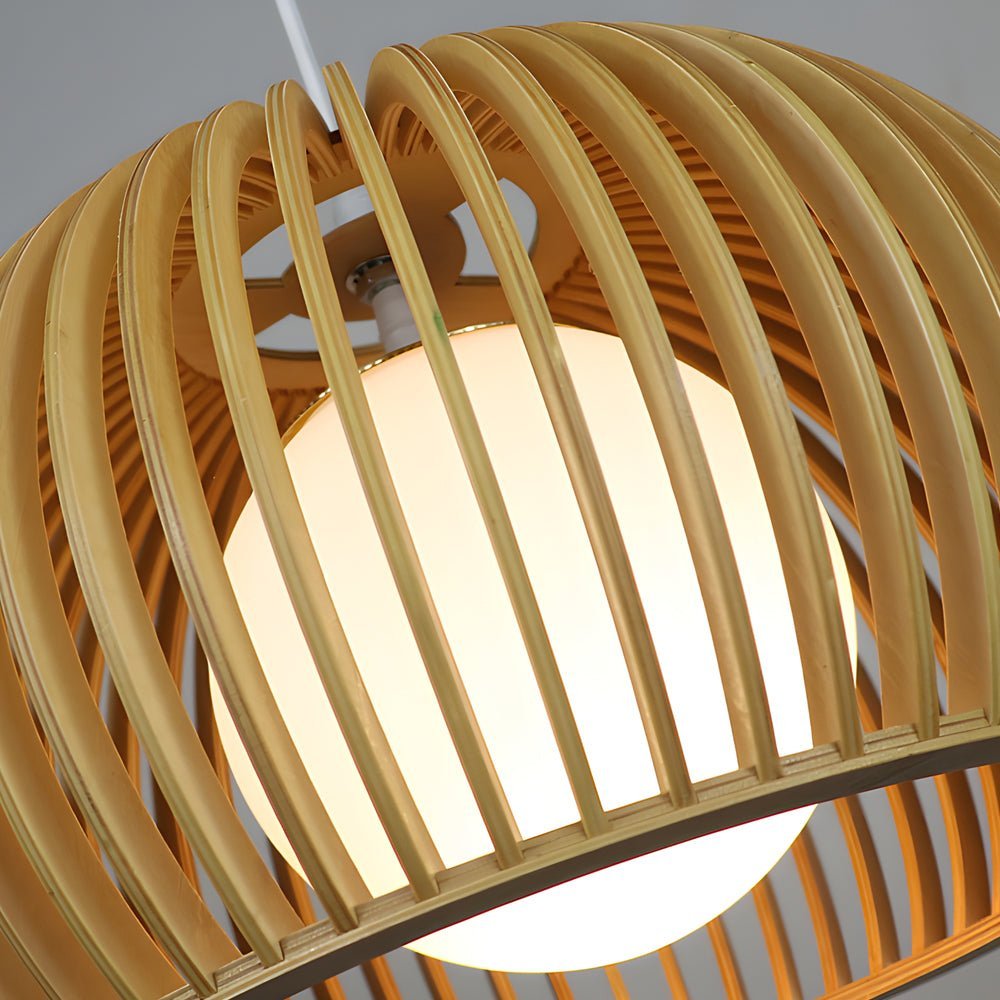 Contemporary Wood and Glass Hemispherical Chandelier for Living Room