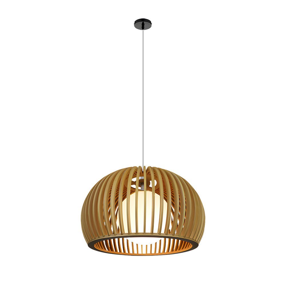 Contemporary Wood and Glass Hemispherical Chandelier for Living Room