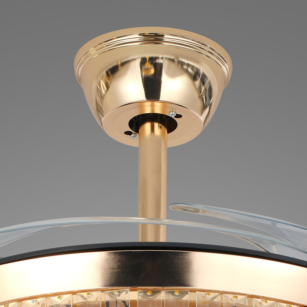 Elegant Gold Iron Crystal Ceiling Fan with Lights for Luxury Interiors