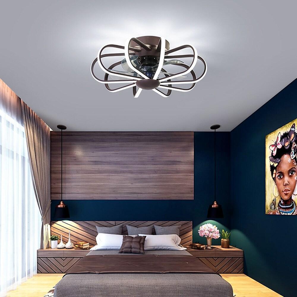 5-Blade Modern Black Ceiling Fan with LED Lights for Living Room