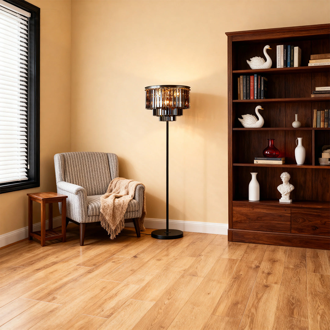 Glamorous Crystal Floor Lamp in Gold Finish for Luxurious Living Spaces