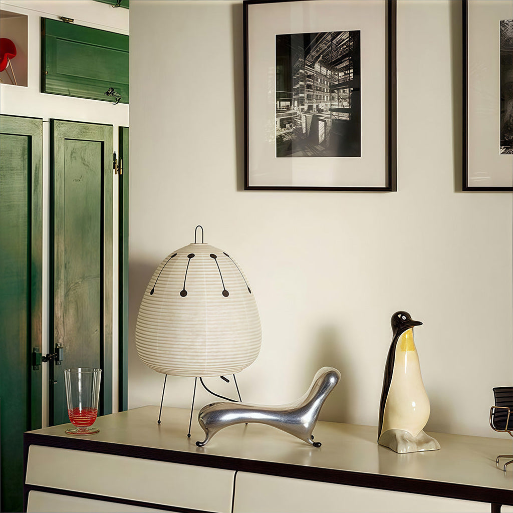 Minimalist White Rice Paper Table Lamp in Wabi-Sabi Style for Living Room