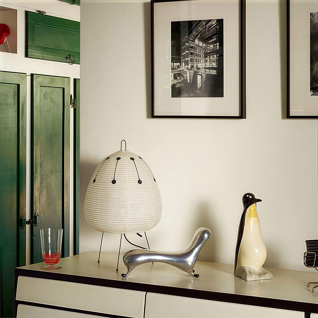 Minimalist White Rice Paper Table Lamp in Wabi-Sabi Style for Living Room