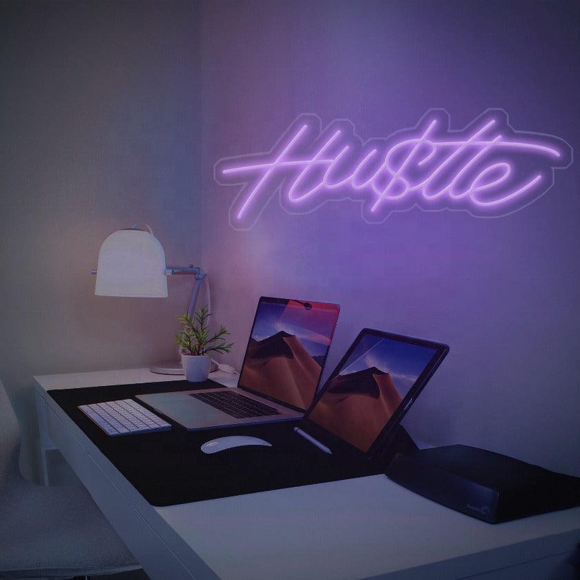 Vibrant Hu$tle LED Neon Sign - Colorful Wall Art for Home or Office
