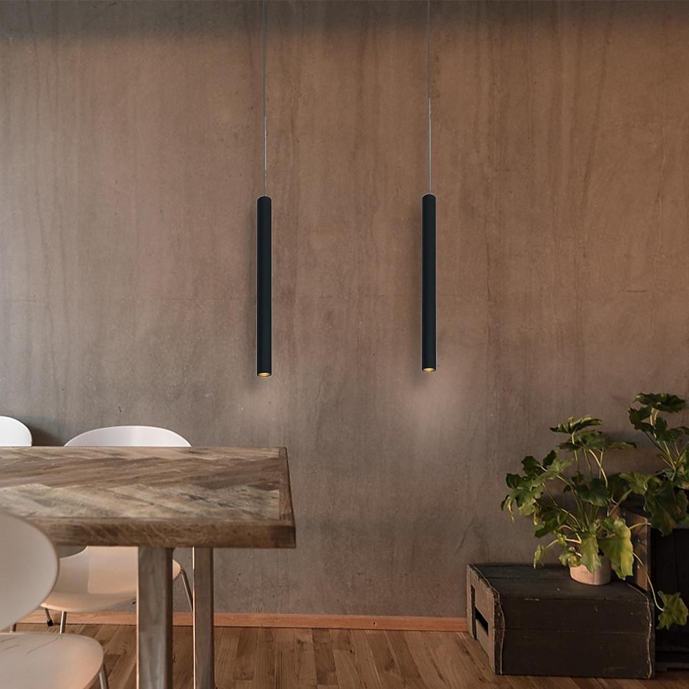 Sleek Silver Mini Elongated Cylinder LED Pendant Light for Kitchen Island