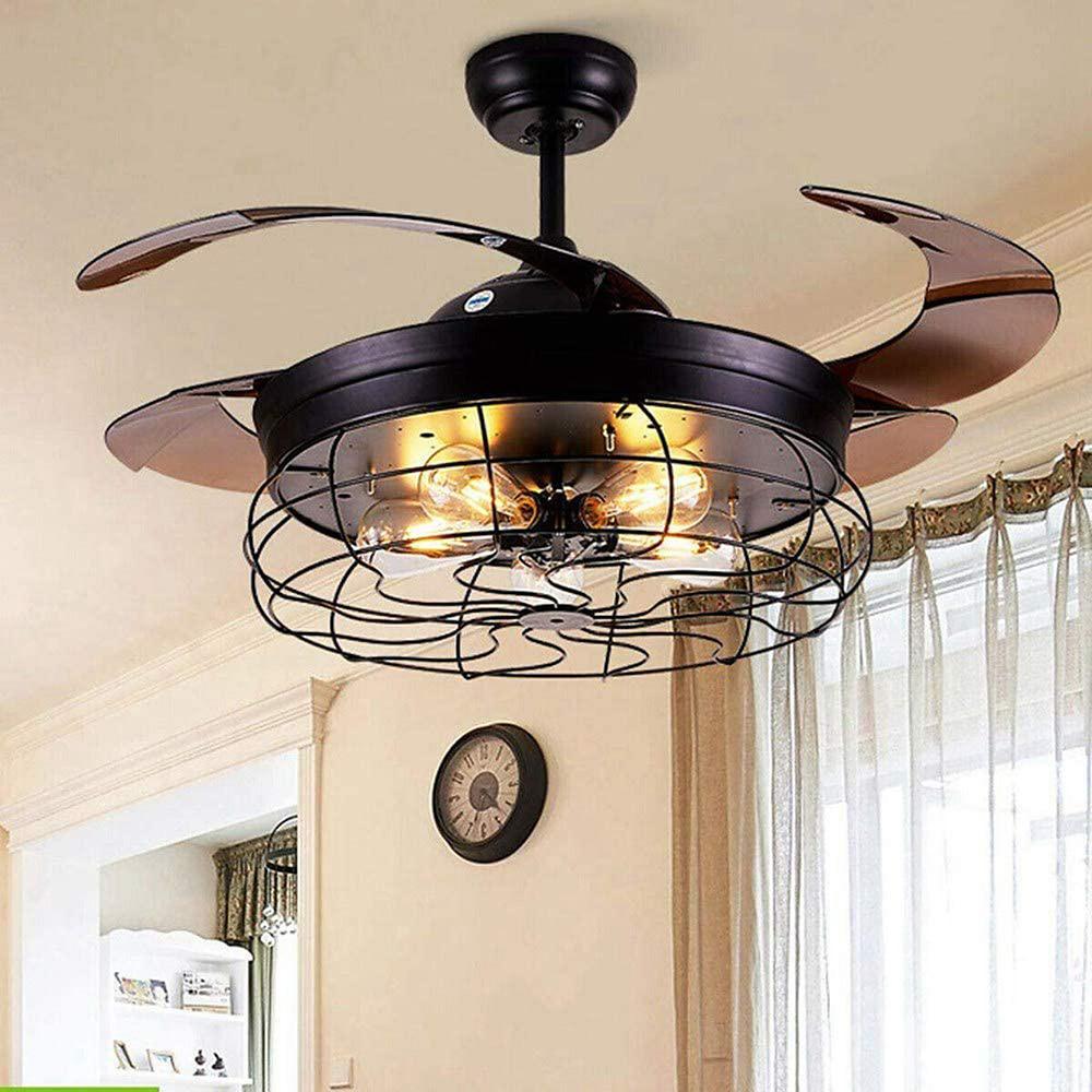 Rustic 3-Blade Retractable Ceiling Fan with Light for Farmhouse Decor