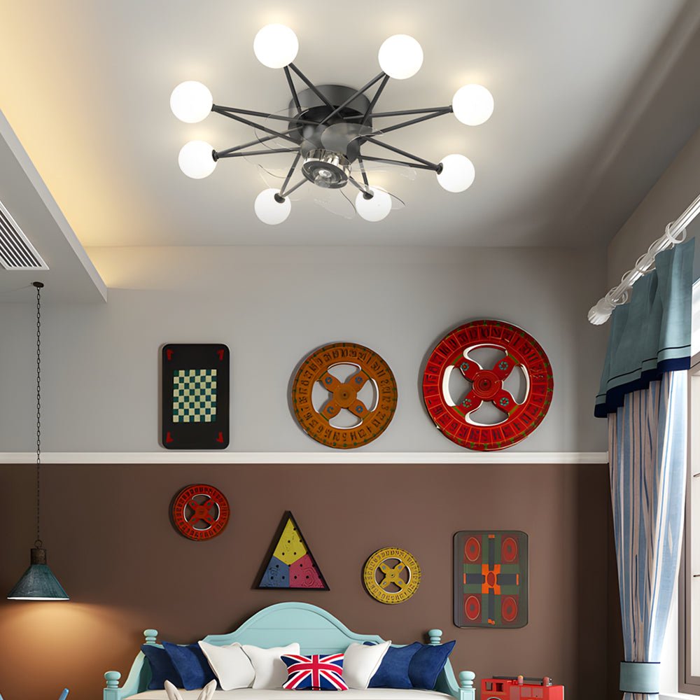 Star-Shaped Adjustable Light Indoor Ceiling Fan with LED, White Finish