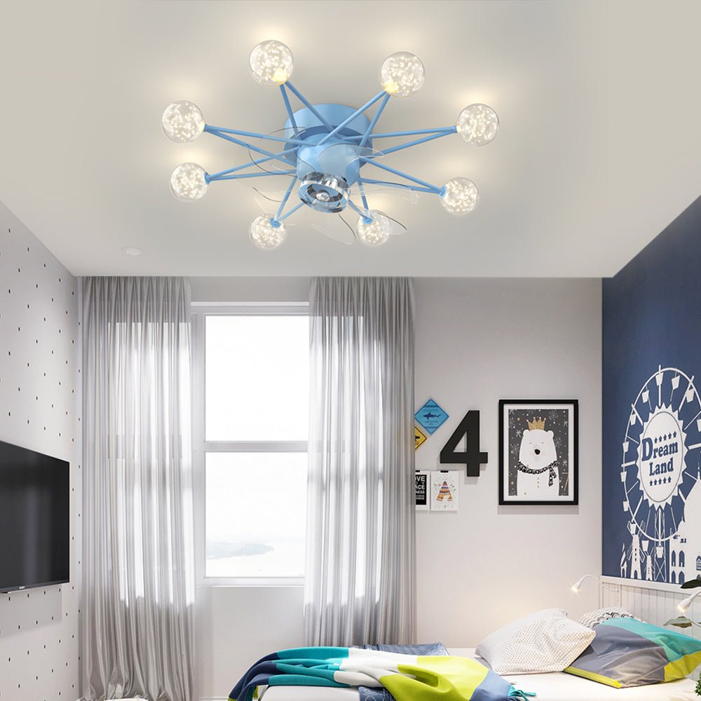 Star-Shaped Adjustable Light Indoor Ceiling Fan with LED, White Finish