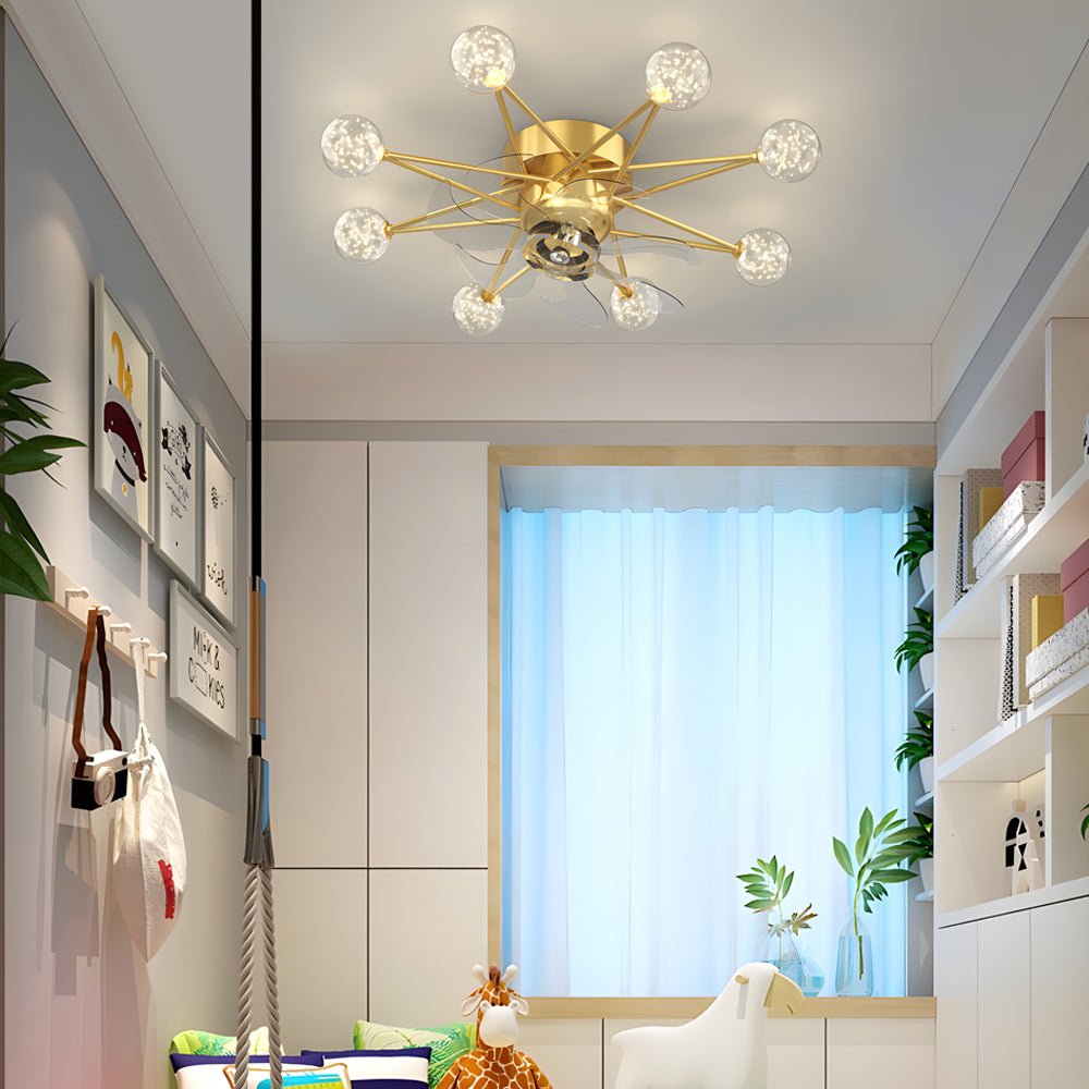 Star-Shaped Adjustable Light Indoor Ceiling Fan with LED, White Finish