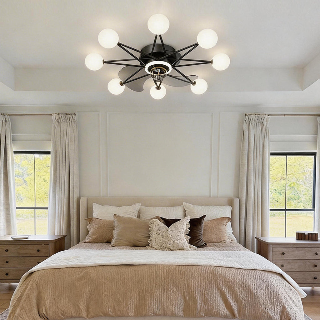 Star-Shaped Adjustable Light Indoor Ceiling Fan with LED, White Finish