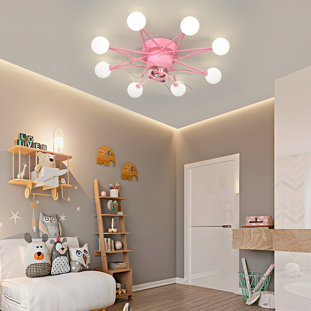 Star-Shaped Adjustable Light Indoor Ceiling Fan with LED, White Finish