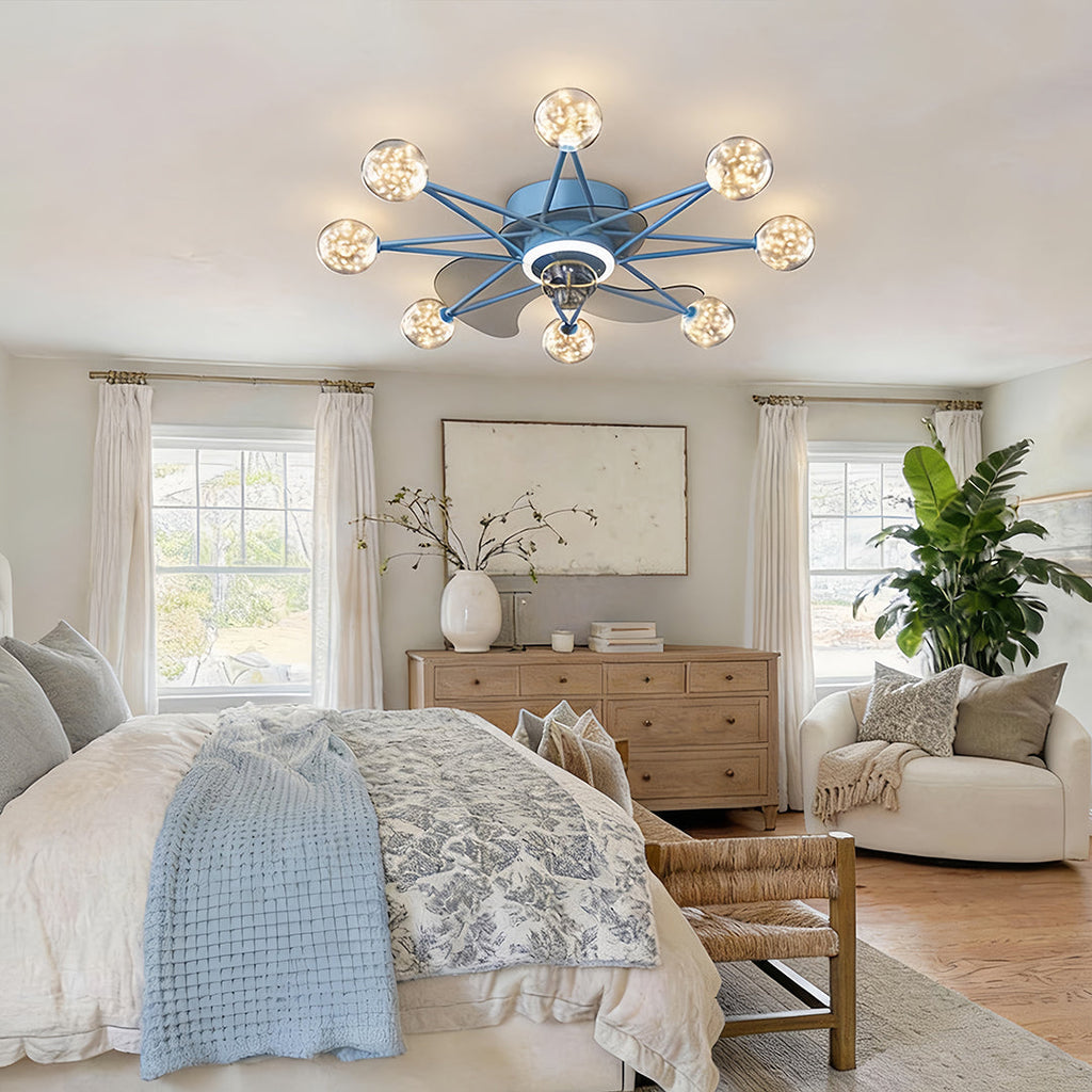 Star-Shaped Adjustable Light Indoor Ceiling Fan with LED, White Finish