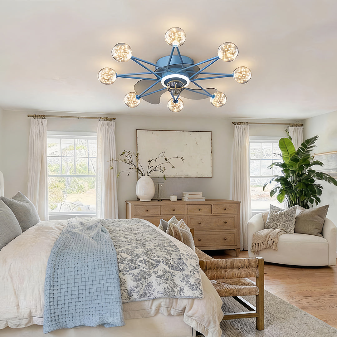 Star-Shaped Adjustable Light Indoor Ceiling Fan with LED, White Finish