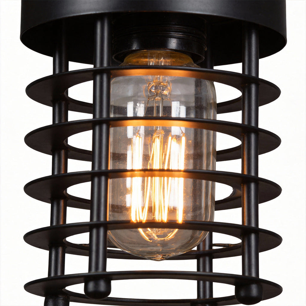 Rustic Black Metal Industrial Cage Pendant Light for Kitchen Dining Room