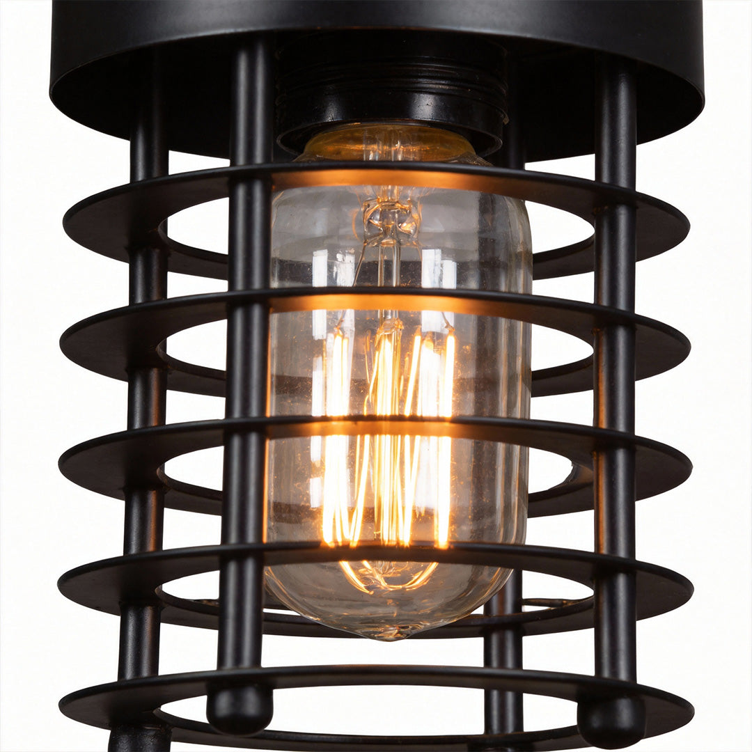 Rustic Black Metal Industrial Cage Pendant Light for Kitchen Dining Room