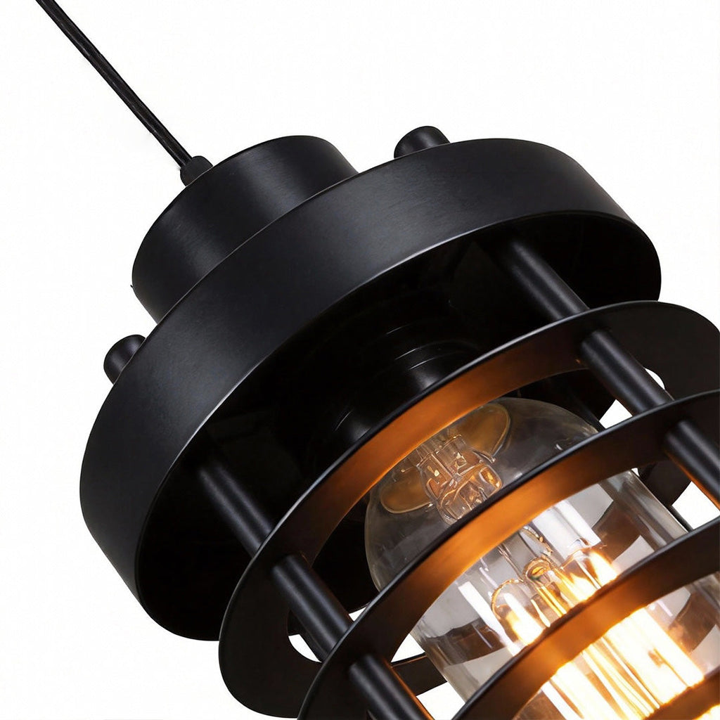 Rustic Black Metal Industrial Cage Pendant Light for Kitchen Dining Room