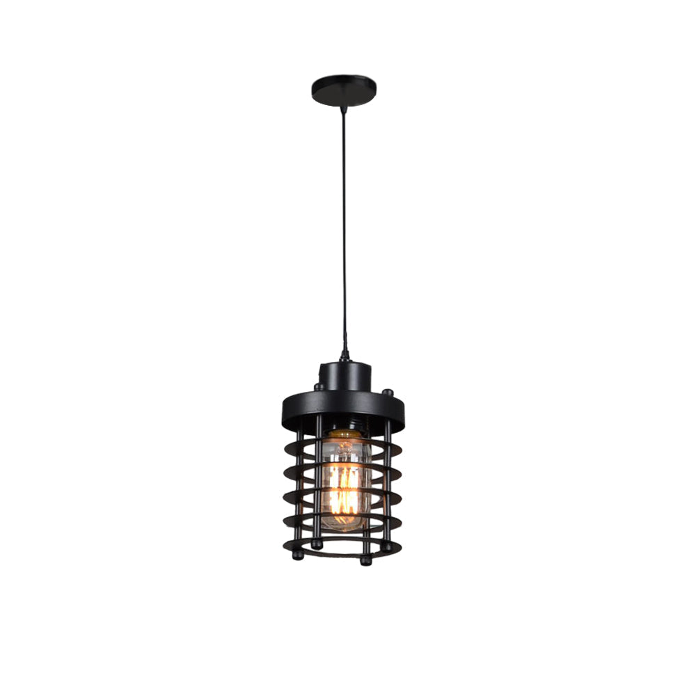 Rustic Black Metal Industrial Cage Pendant Light for Kitchen Dining Room