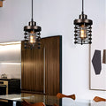 Vintage Industrial Black Metal Cage Pendant Light for Kitchen or Dining Room