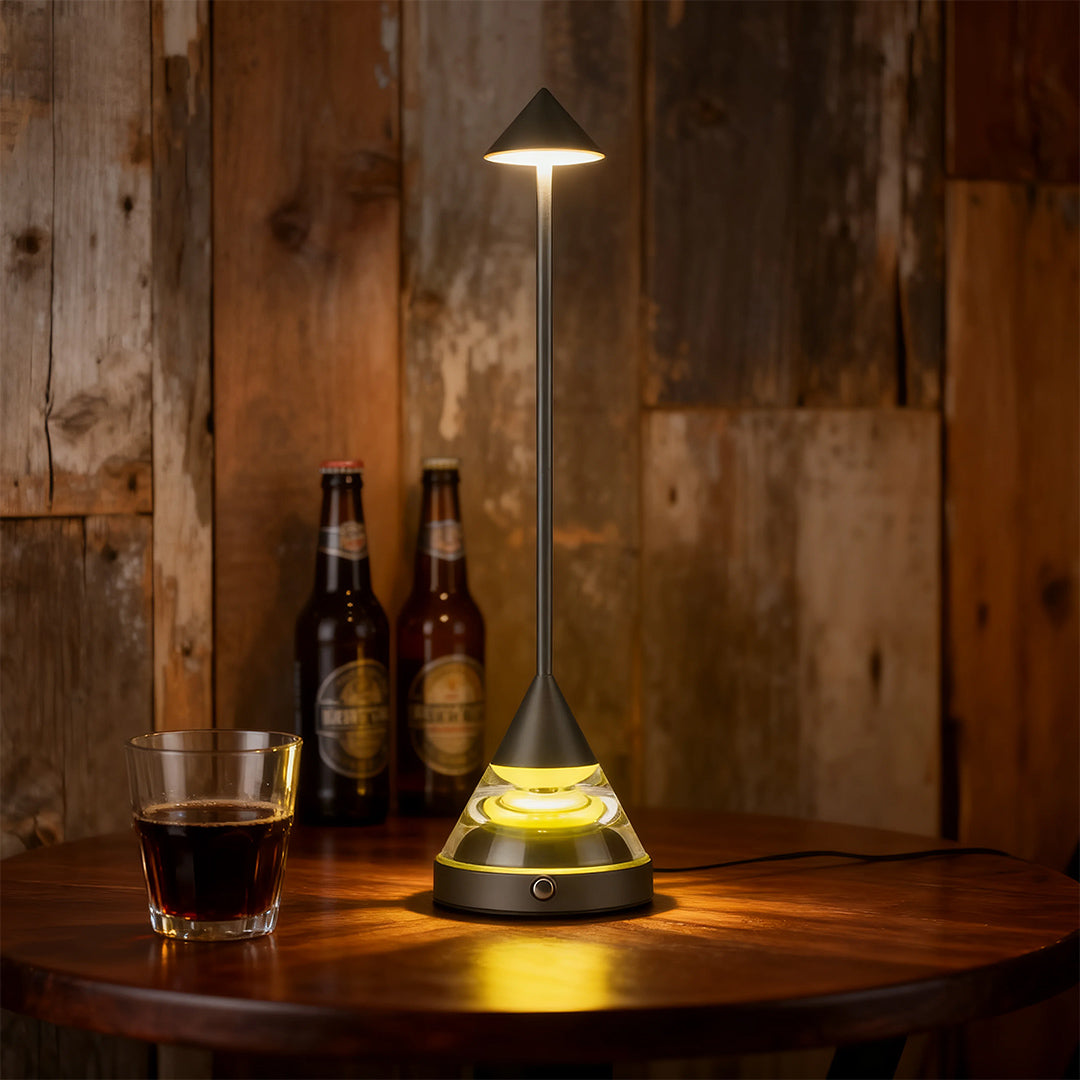 Contemporary Black Aluminum Pointed Table Lamp for Bedroom or Office
