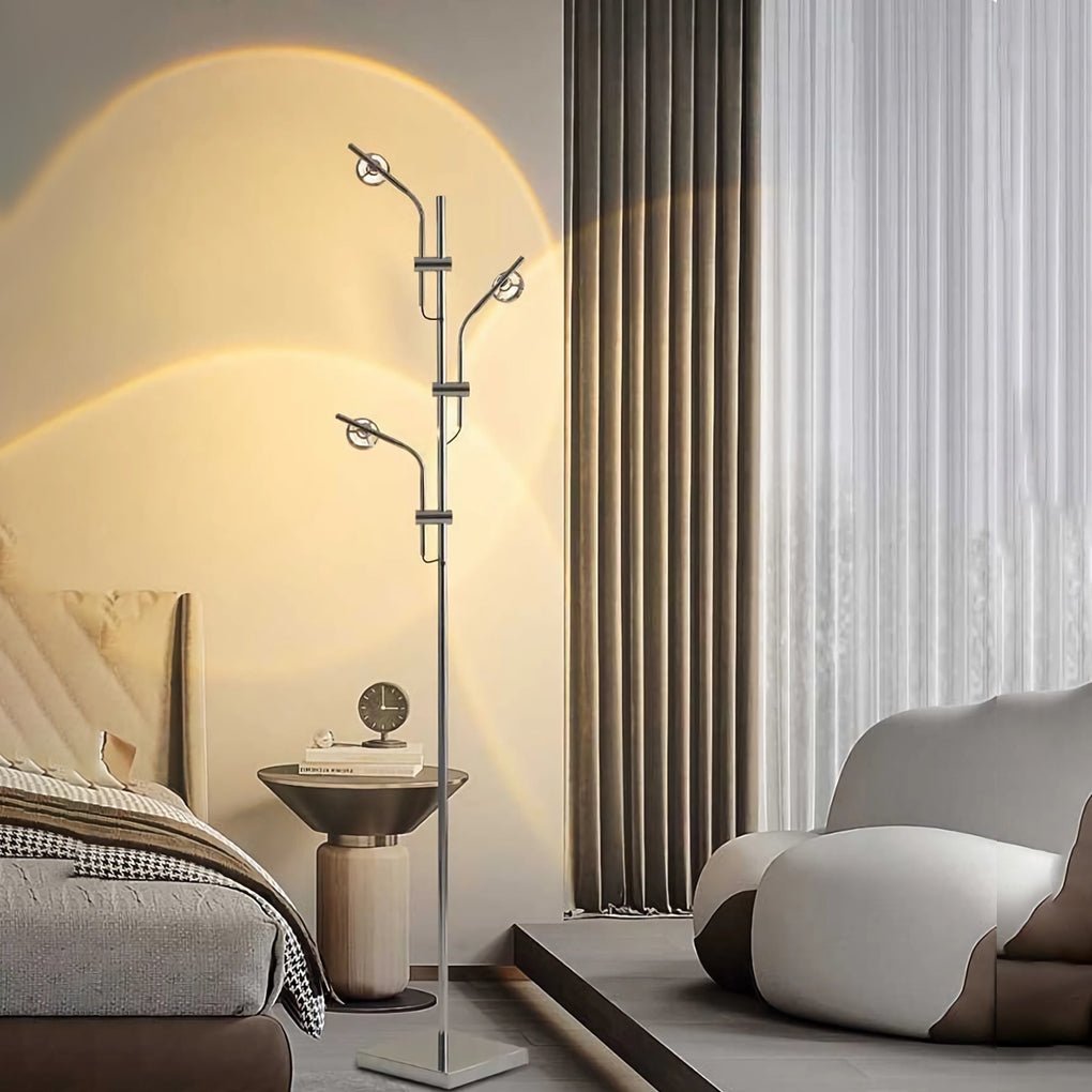 Sleek Chrome Industrial Multi-Angle Floor Lamp for Modern Workspaces