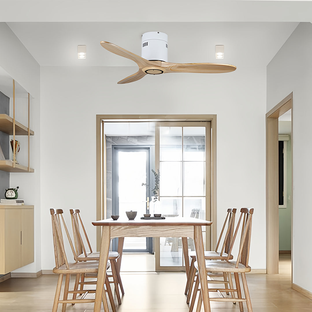 Rustic Wood Flush Mount Ceiling Fan with Light - Modern DC Motor Fandelier