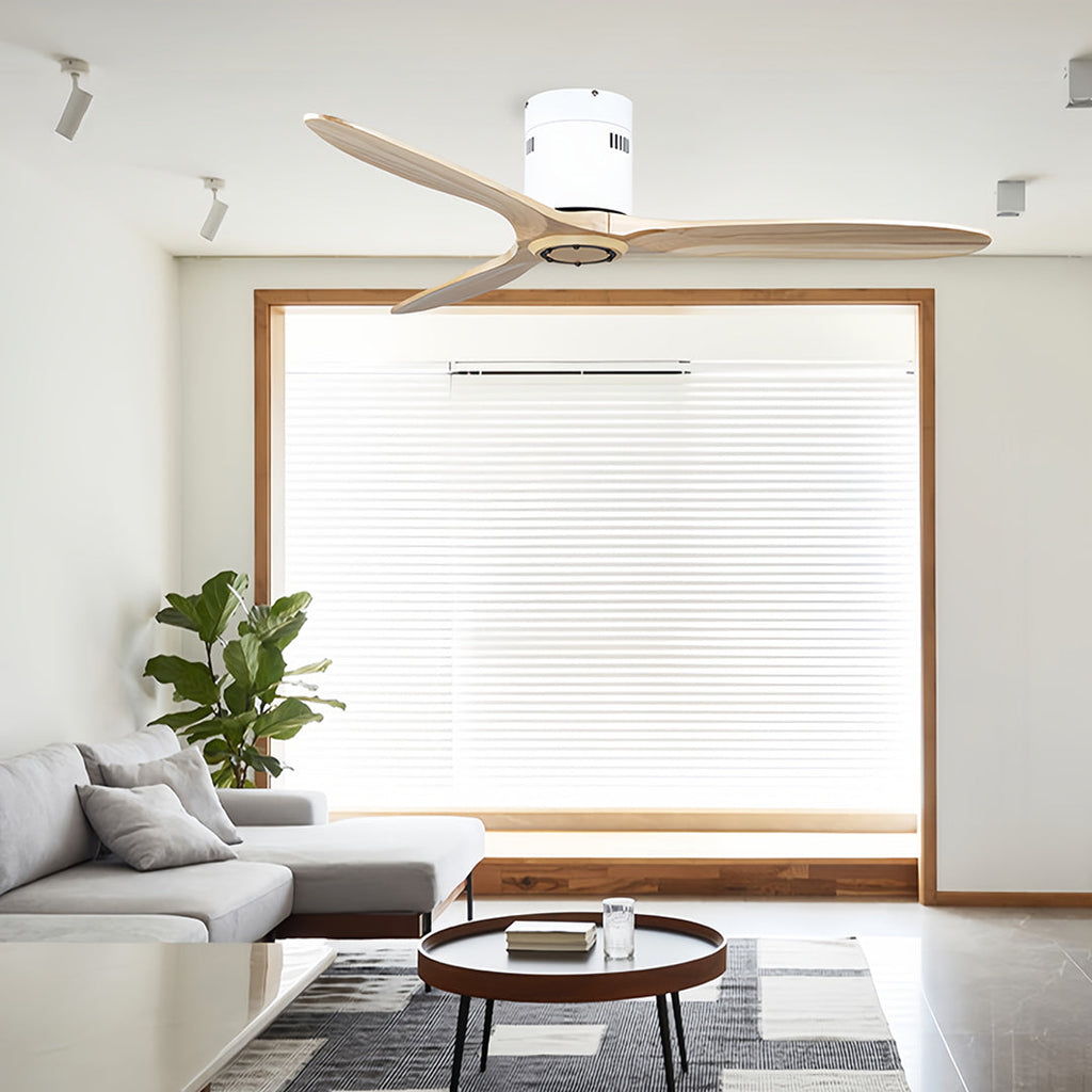 Rustic Wood Flush Mount Ceiling Fan with Light - Modern DC Motor Fandelier