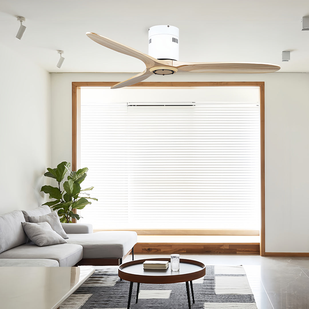 Rustic Wood Flush Mount Ceiling Fan with Light - Modern DC Motor Fandelier