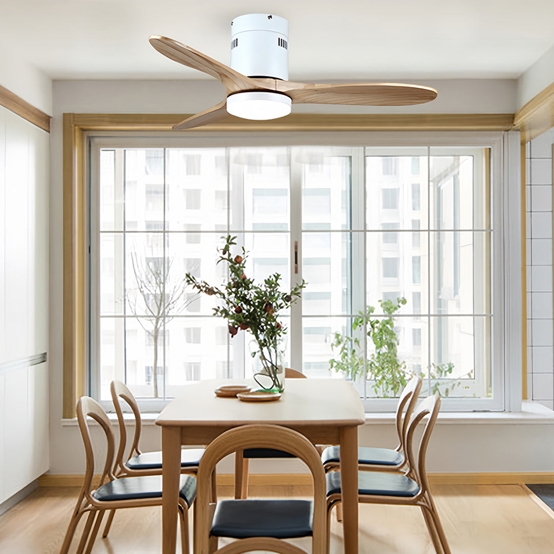 Rustic Wood Flush Mount Ceiling Fan with Light - Modern DC Motor Fandelier