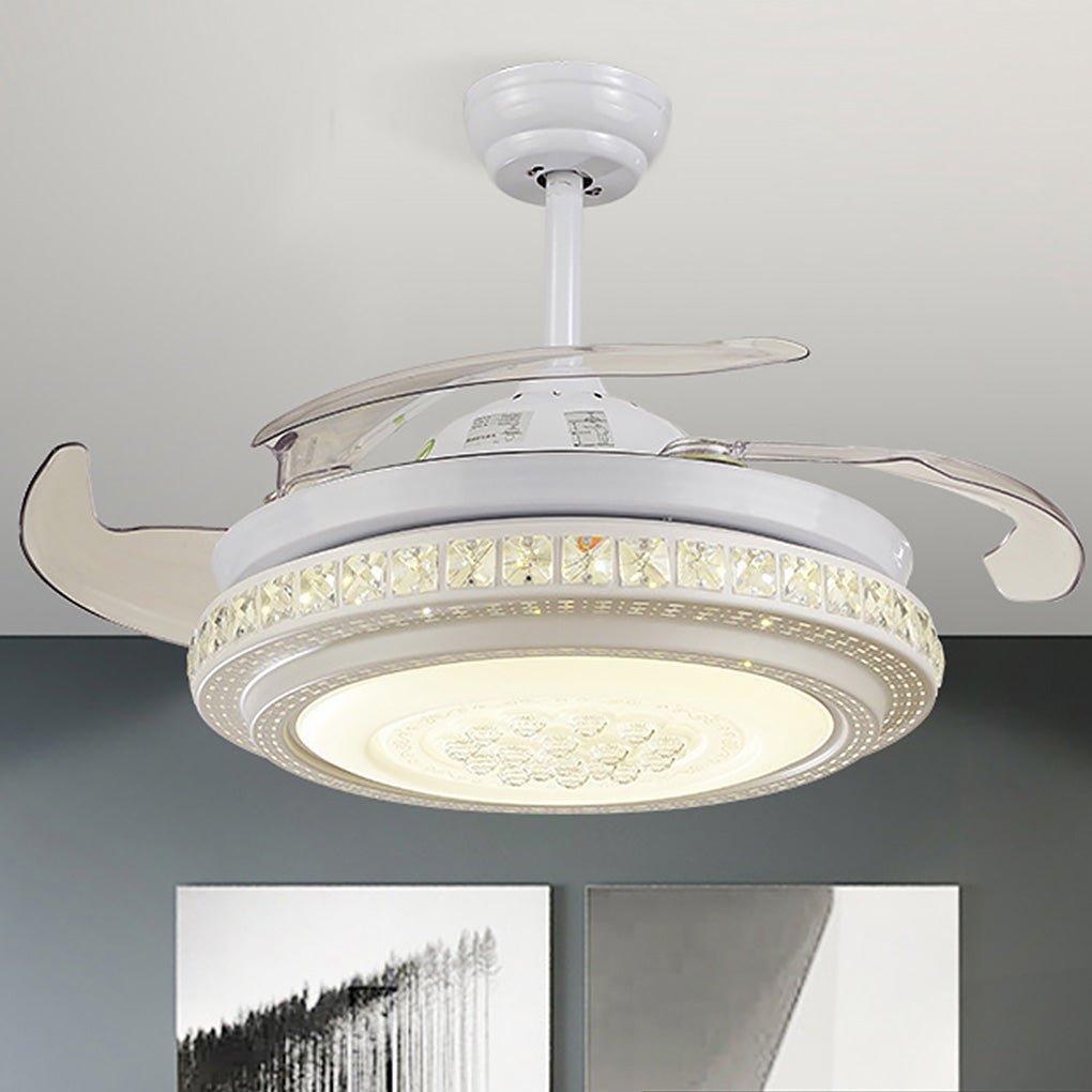 Modern Invisible LED Ceiling Fan Chandelier - White & Silver, Living Room
