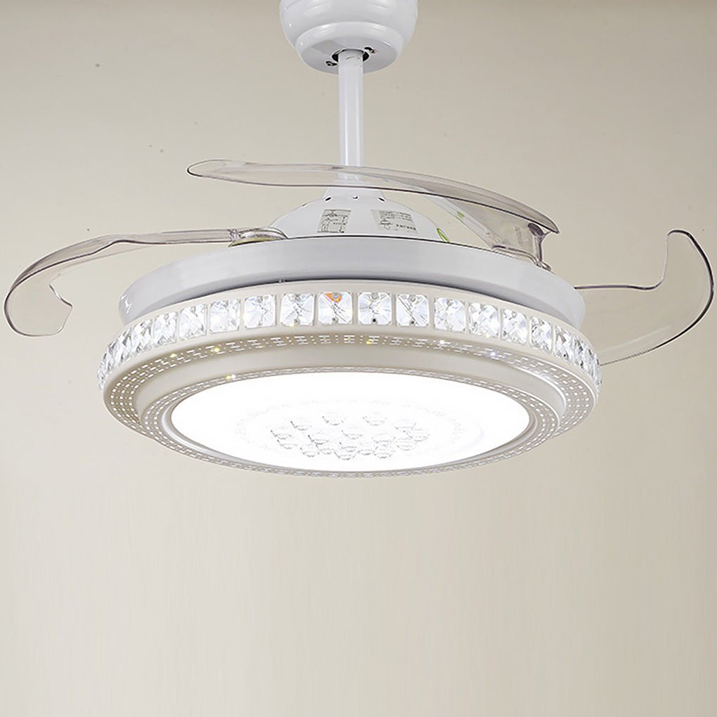 Modern Invisible LED Ceiling Fan Chandelier - White & Silver, Living Room