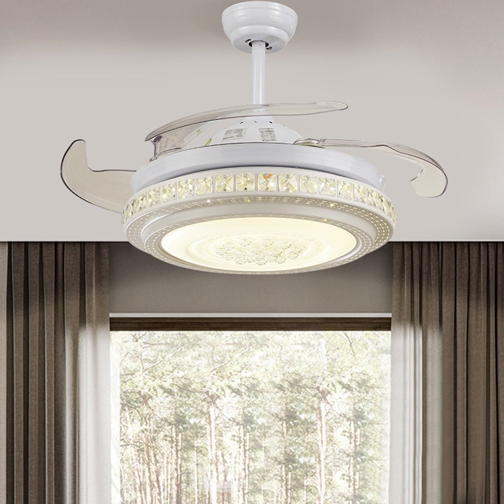Modern Invisible LED Ceiling Fan Chandelier - White & Silver, Living Room