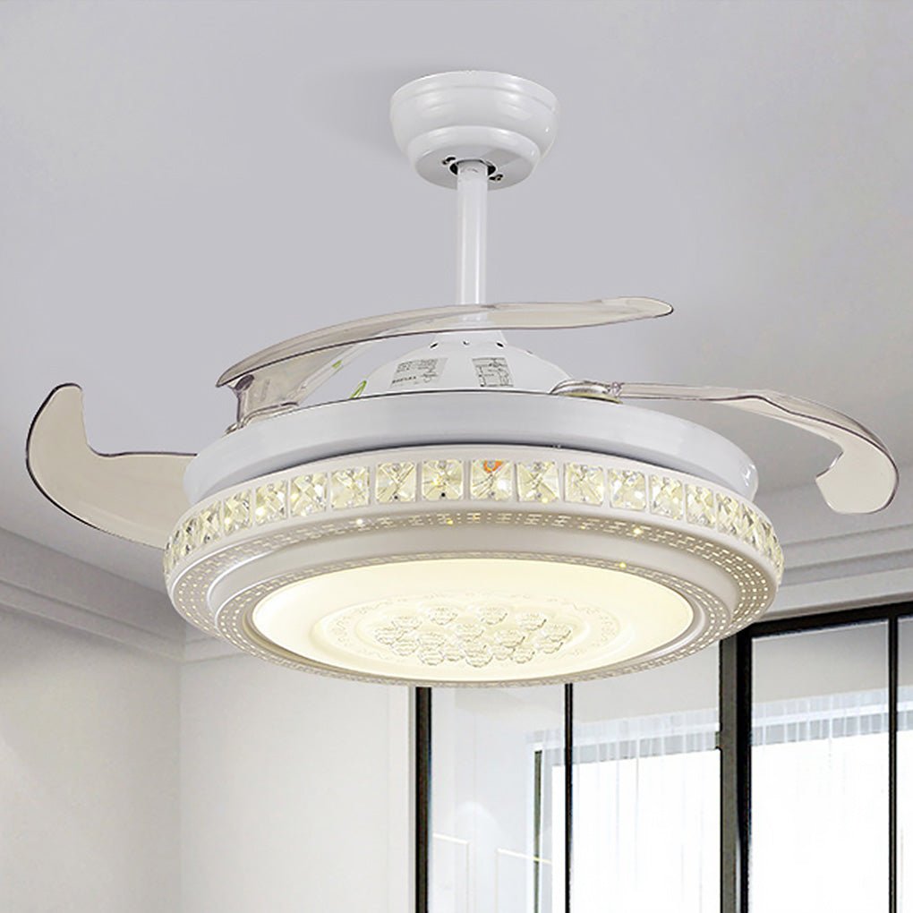 Modern Invisible LED Ceiling Fan Chandelier - White & Silver, Living Room