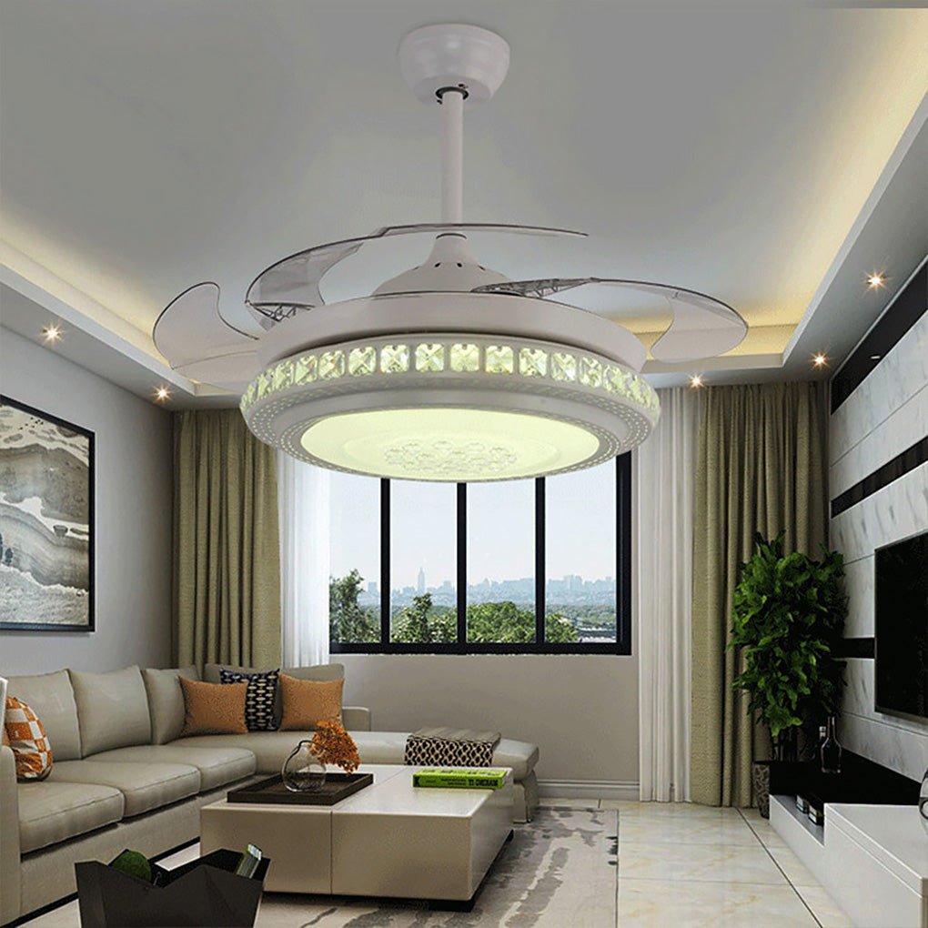 Modern Invisible LED Ceiling Fan Chandelier - White & Silver, Living Room
