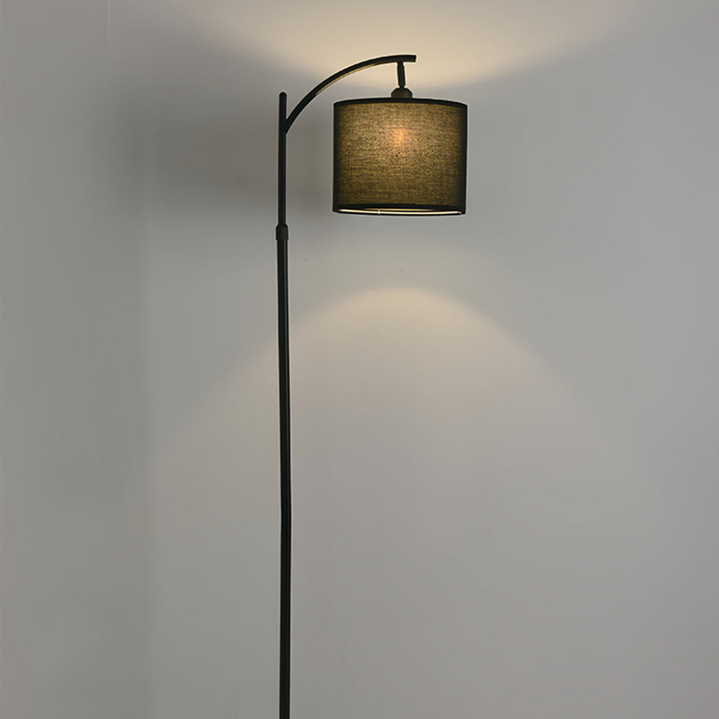 Minimalist White Fabric Shade Arc Floor Lamp in Modern Metal for Living Room