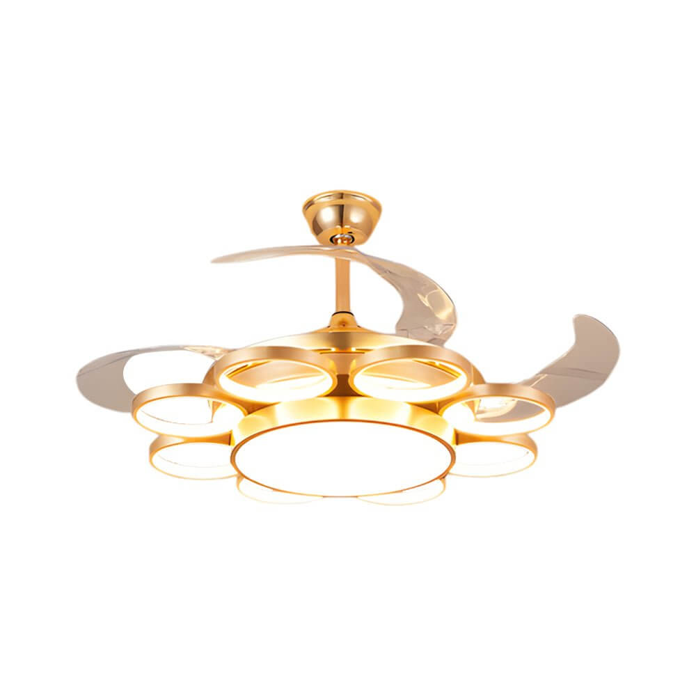 Modern Gold Ceiling Fan with Silent LED Light for Living Room Décor