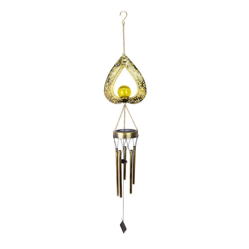 Rustic Iron Heart Wind Chimes LED Solar Hanging Lights for Garden Decor