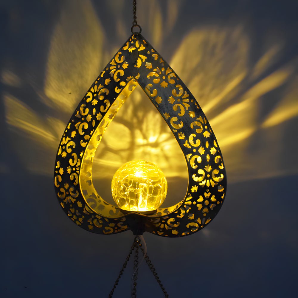 Rustic Iron Heart Wind Chimes LED Solar Hanging Lights for Garden Decor