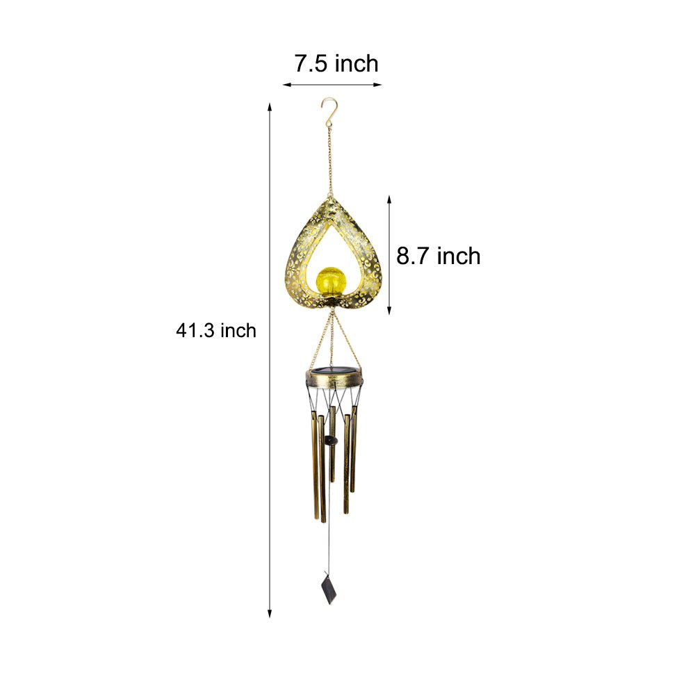 Rustic Iron Heart Wind Chimes LED Solar Hanging Lights for Garden Decor