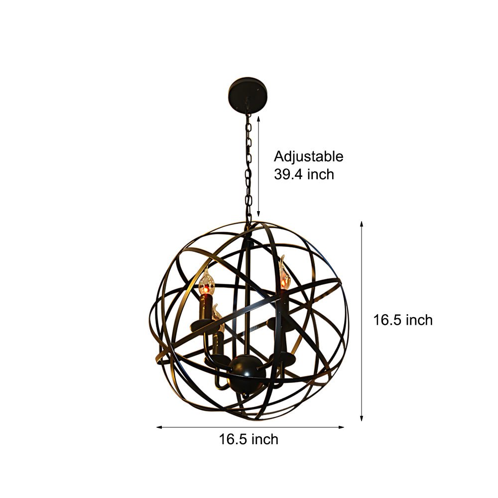Industrial Black Iron Spherical LED Chandelier for Modern Dining Room