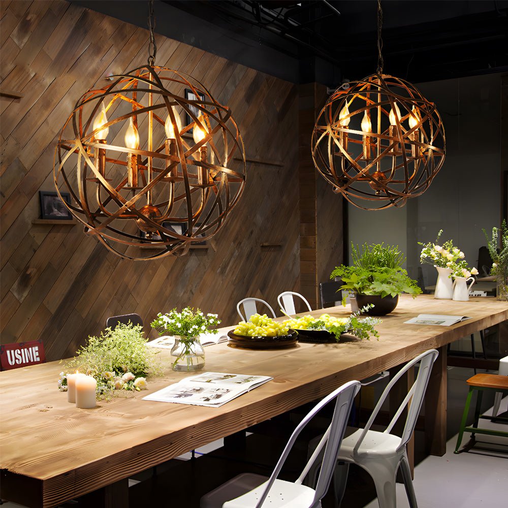 Industrial Style Iron Lines LED Chandelier for Modern Dining Room