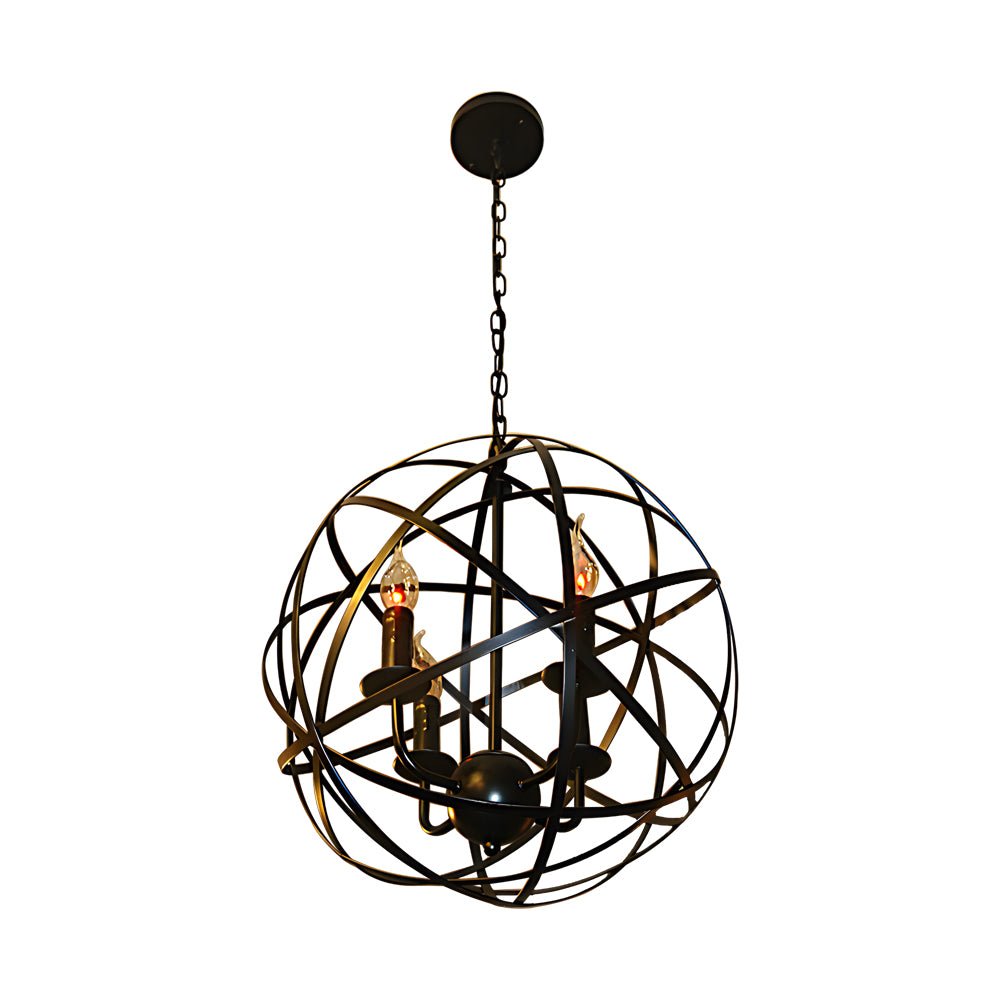 Industrial Black Iron Spherical LED Chandelier for Modern Dining Room