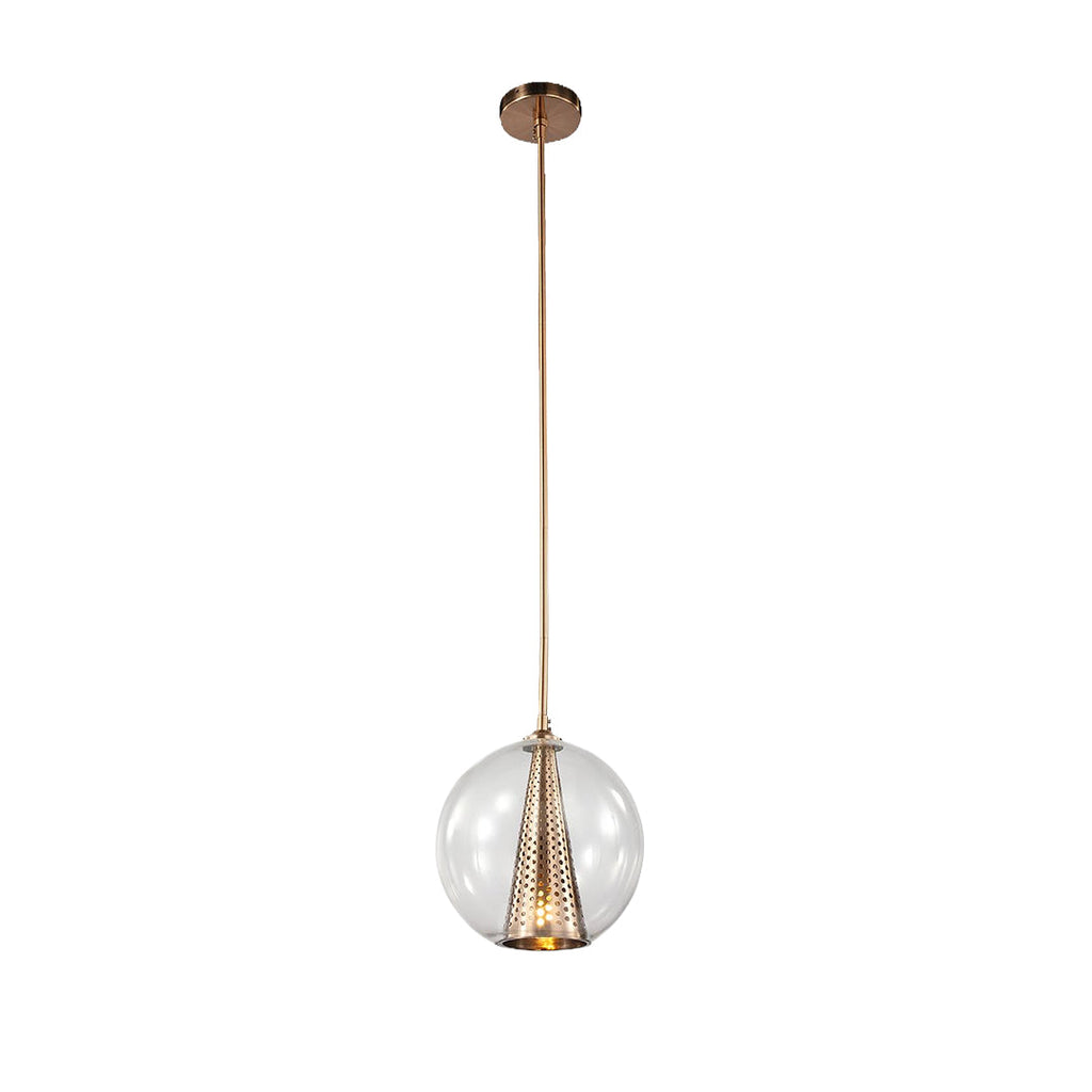 Chic Perforated Metal Cone Pendant Light with Glass Ball for Dining Room